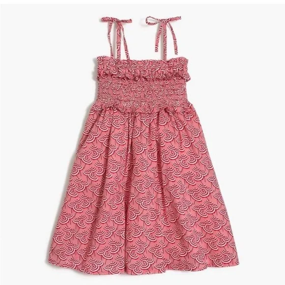 NWT J. Crew Crewcuts smocked bodice dress in umbrella print pink red sundress - Picture 1 of 9
